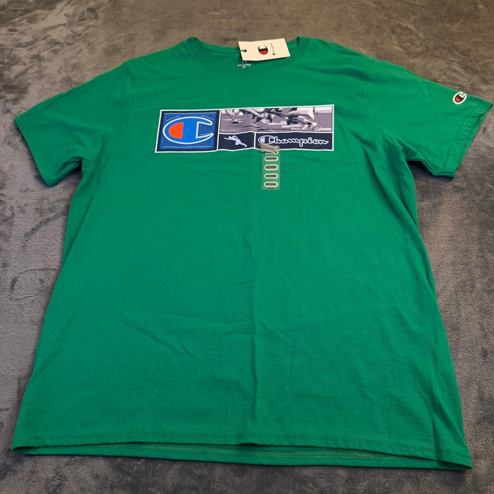 Champion Classic Graphic Tee Fresh Green Short Sleeve Crew Neck Mens Medium NWT
